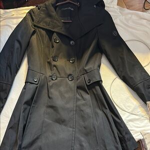 Calvin Klein Black Double-Breasted Hooded Coat NWOT